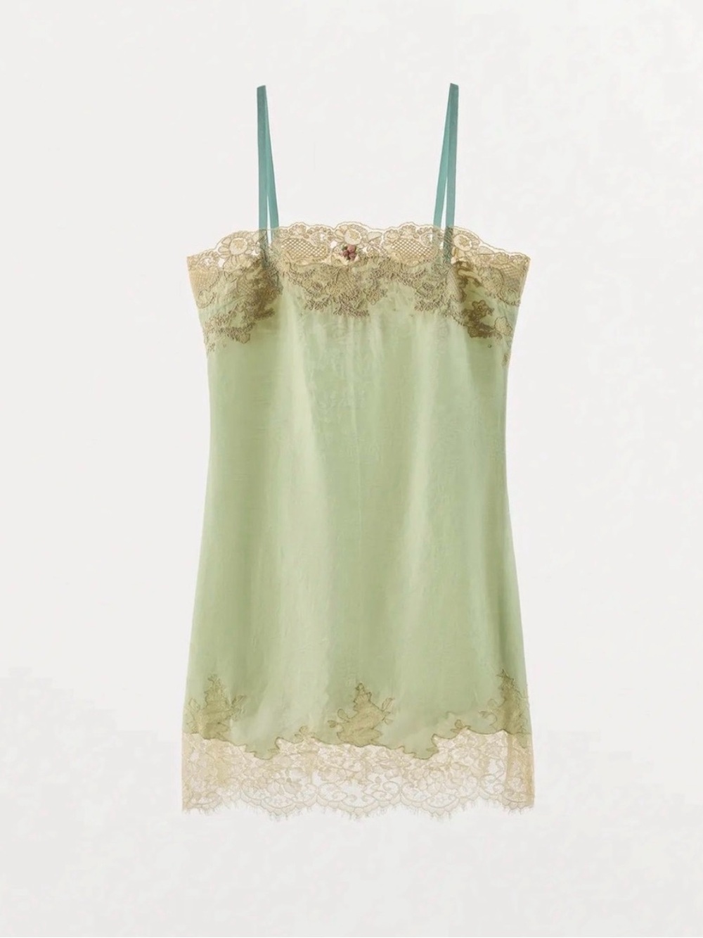 Silk Lace Trim Slip Dress in Sage Green